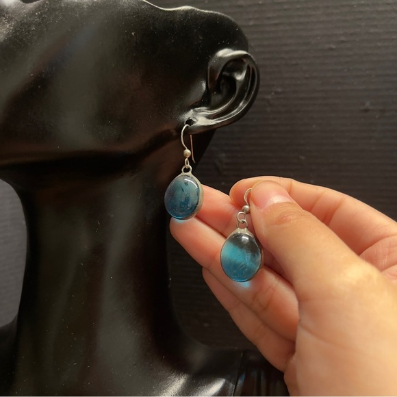 December Birthstone Tanzanite Blue Crystal Drop Hoop  Sterling silver blue crystal hook earrings 1 inch